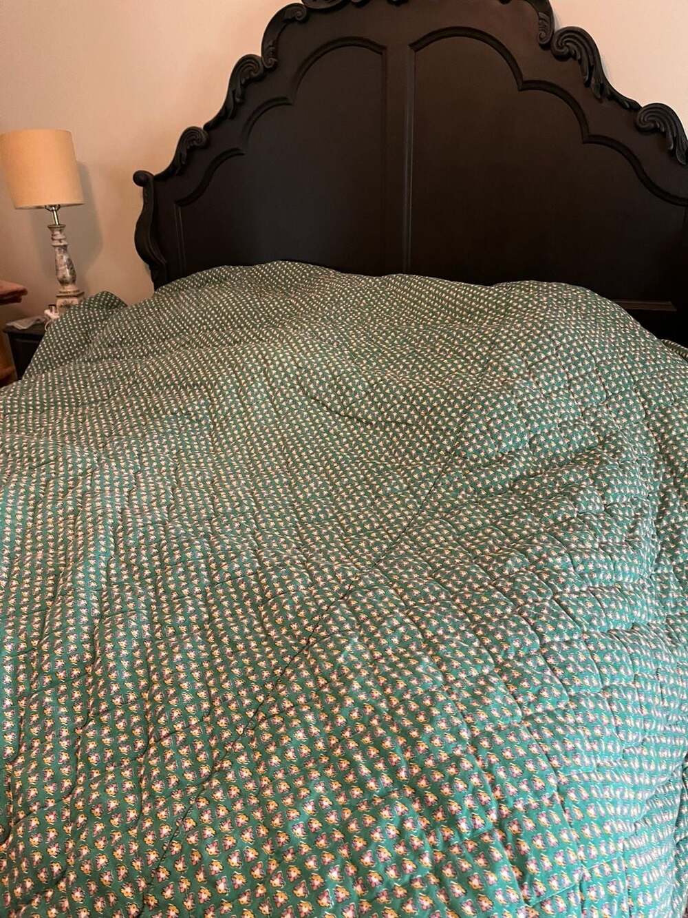 Vintage Sears Floral Print Quilted Bedspread.